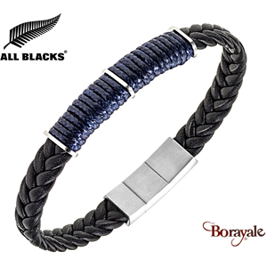 Bracelet All Blacks bijoux Homme acier et cuir 682433