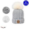 Bonnet + 3 pompons CABAIA Kir Royal avec polaire gris clair