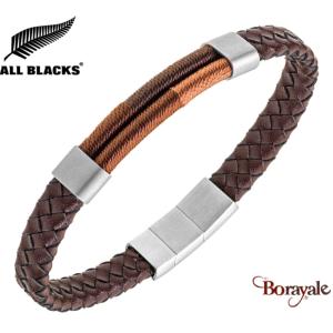 Bracelet All Blacks bijoux Homme acier et cuir 682410