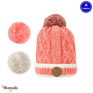 Bonnet + 3 pompons enfant CABAIA Jus De Pomme 0-6 Mois corail