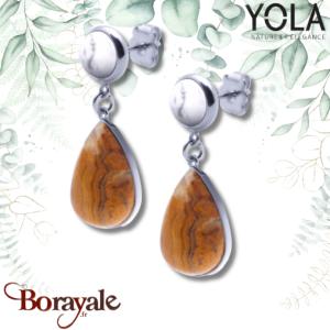 Boucles d'oreilles Howlite - Agate crazy lace, Collection: Goutte YOLA