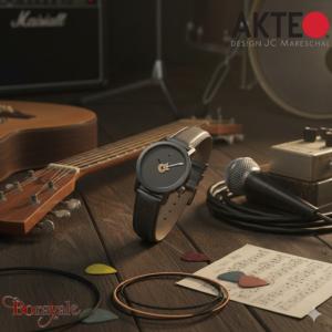 Montre AKTEO Art - Musique Guitare rouge 42 mm noire ronde AMu59