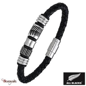 Bracelet All Blacks bijoux Homme acier et cuir 682100