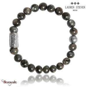 Bracelet Prosperite Lauren Steven Larvikite Grise Perles de 08 mm Taille M 19,5