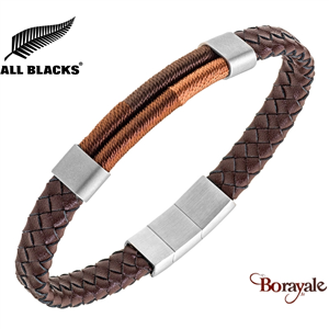 Bracelet All Blacks bijoux Homme acier et cuir 682410