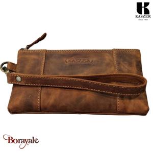 Pochette à dragonne KASZER collection Nevada Marron naturel clair touché velours