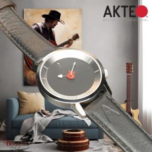 Montre AKTEO Art - Musique Guitare rouge 38 mm argent ronde AMu56